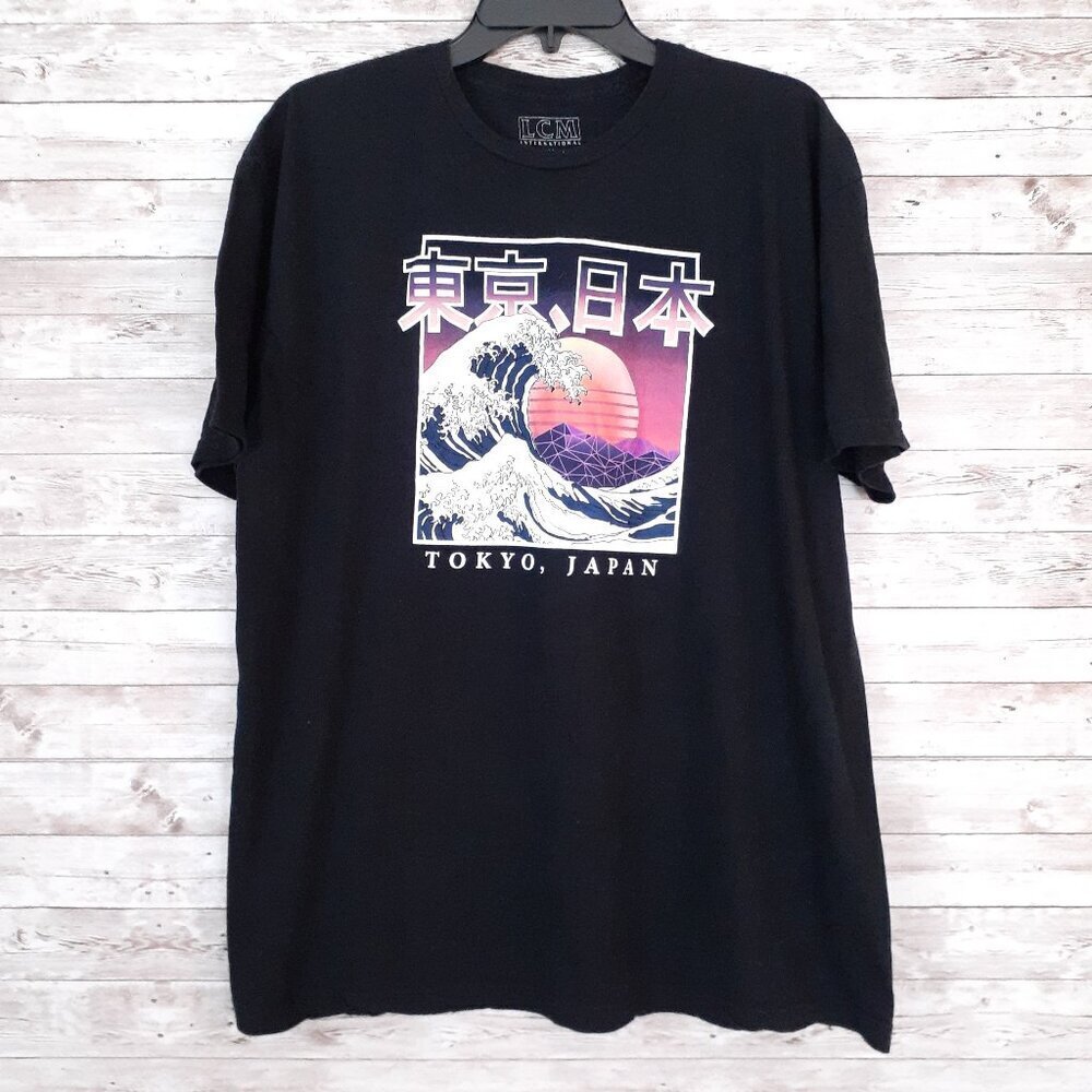 Mens Short Sleeve Shirt Size XL Tokyo Japan Black Pink 143A